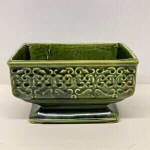 Vintage American Bisque Green Glazed Rectangular Planter